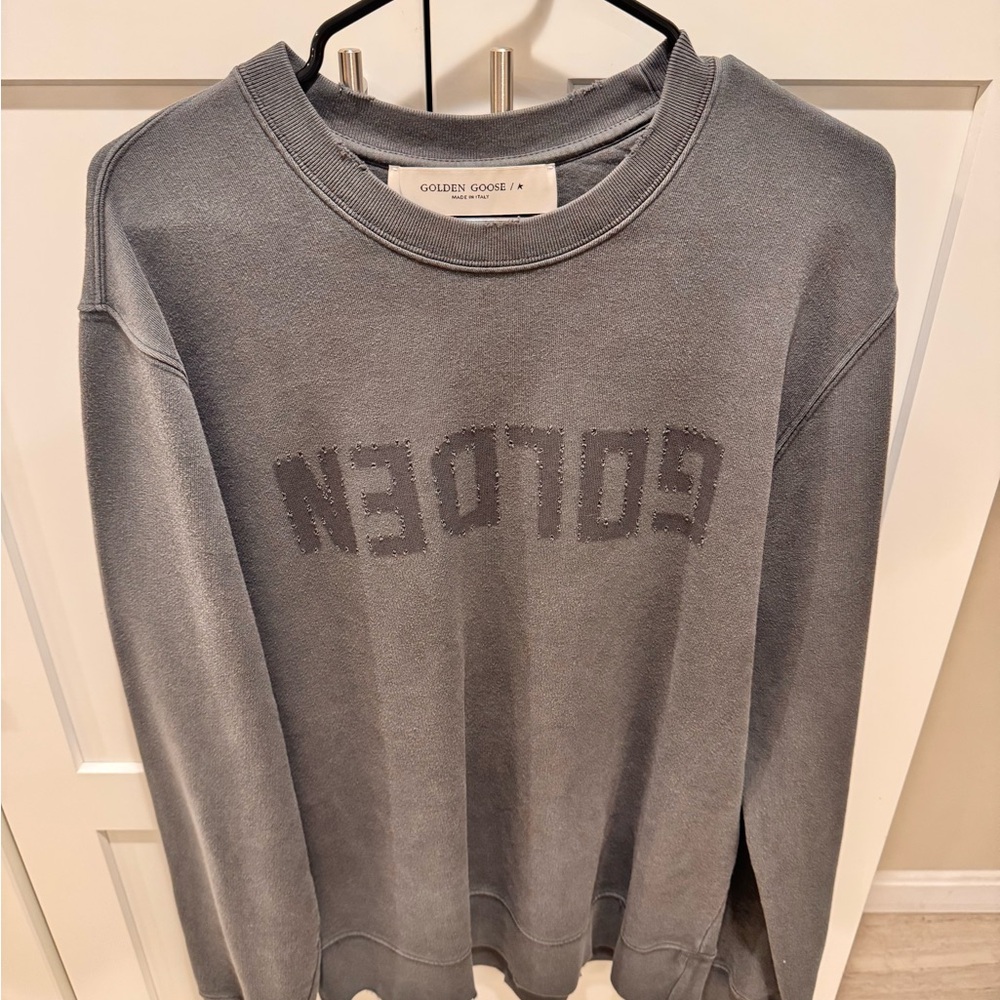 Golden Goose Gray Crewneck Sweater with Reversed Logo